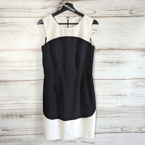 Calvin Klein Color Block Sleeveless Sheath Dress Sz 8 Black and White - Picture 1 of 4